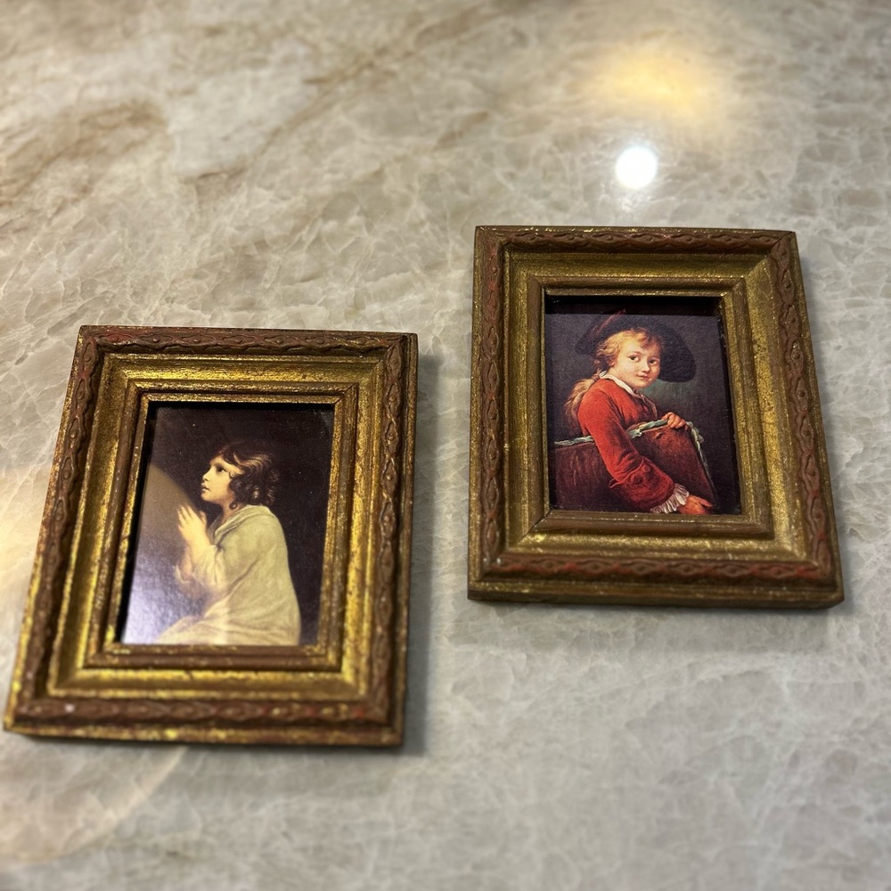 Vintage Italian Framed Pair of Boy/Girl Prints